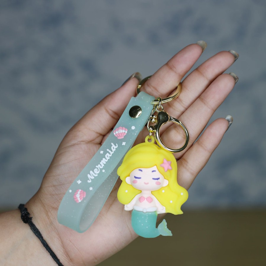 Gifts Wonderland Garden Arts and Craft | Mermaid Cartoon Style Keychain With Band ( Yellow And Green)