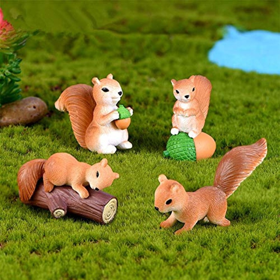 Miniature Fairy Garden Wonderland Garden Arts and Craft | (Set Of 4) Squirrels Garden Miniature Figurine