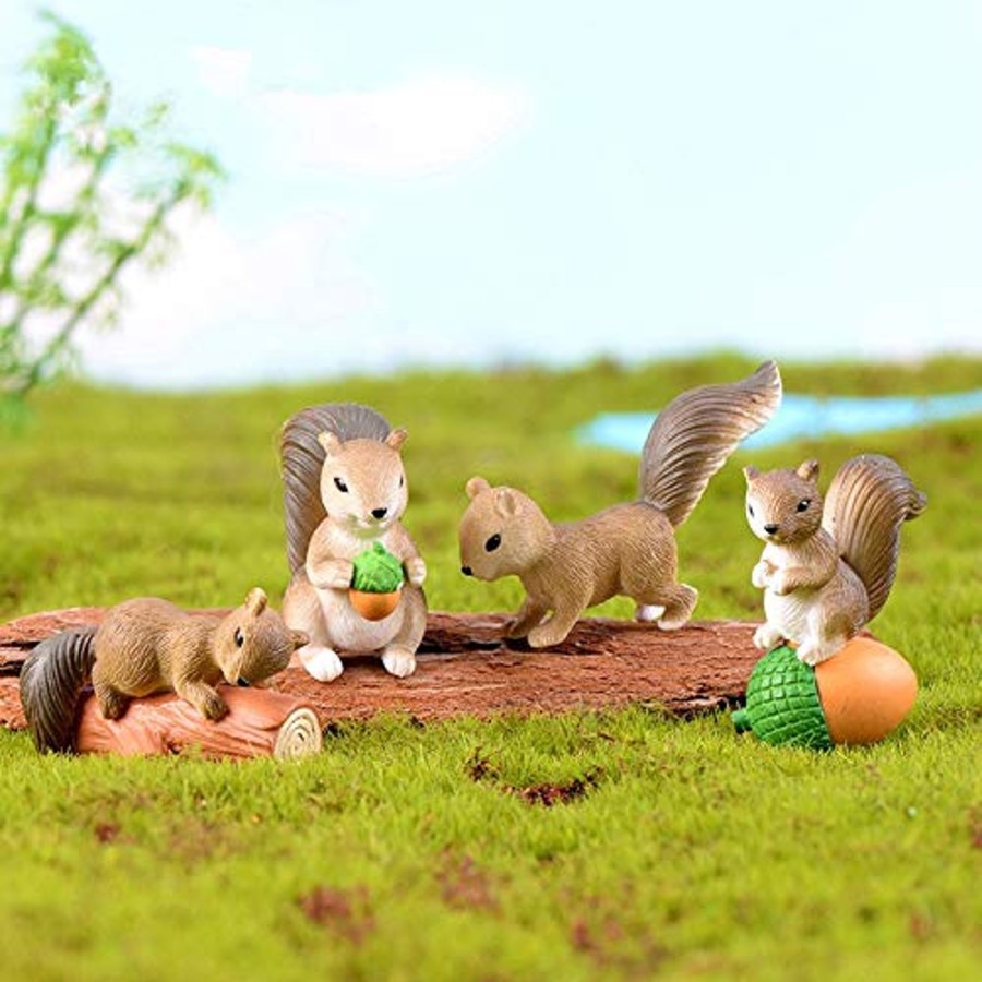 Miniature Fairy Garden Wonderland Garden Arts and Craft | (Set Of 4) Squirrels Garden Miniature Figurine