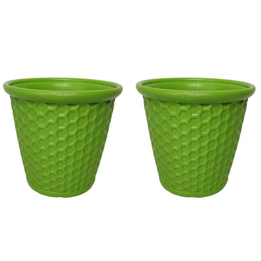 Garden Planters Wonderland | Set Of 2 : Green Honeycomb 12 Inches Pp/ Pvc / High Quality Plastic Planter