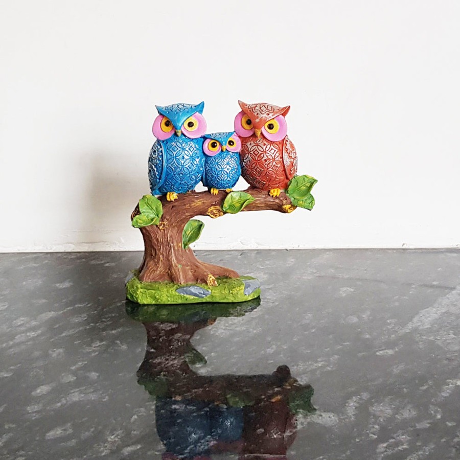 Home Decor Wonderland Table Top Decor | Three Owls On Branch For Home Decoration