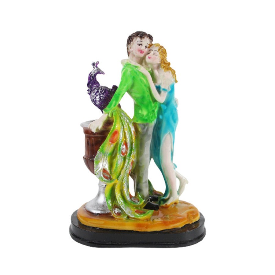 Home Decor Wonderland Human Figurine | Wonderland Romantic Love Couple Statue Showpiece For Valentine Day, Standing Couple Sculpture Gift For Home Decor, Table Top, Couple. (Green & Sky Yelllow )