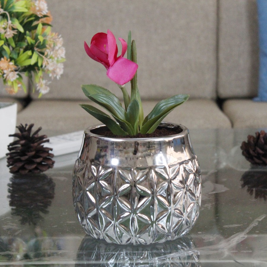 Home Decor Wonderland Flower Vases And Template Jar | Silver Cross Design Pot