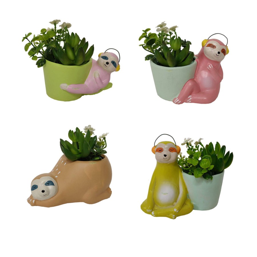 Garden Planters Wonderland Garden Arts and Craft | (Set Of 4) Sloth Bear Ceramic Planters, Flower Pots For Artificial Plants