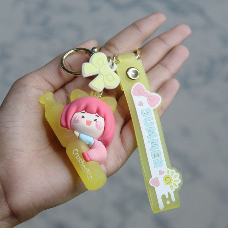 Gifts Wonderland | Wonderland Summer Keychain In Yellow 2-In-1 Cartoon Style Keychain And Bag Charms Fun And Functional Accessories For Bags And Keys