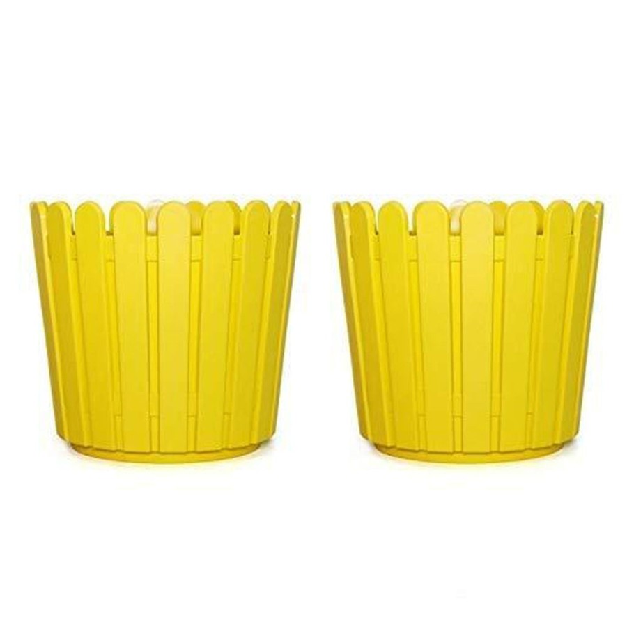 Garden Planters Wonderland | (Set Of 2) 6 Inch French Round Planters , Premium Plastic Pots, Uv Protected (Yellow)