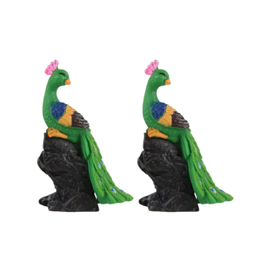 Miniature Fairy Garden Wonderland | Wonderland Miniature Toys Sitting On Rock Peacock On Stone (Green Set Of 2)