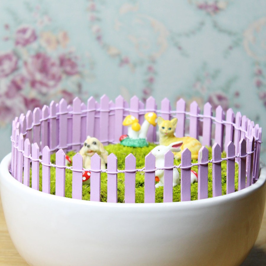 Miniature Fairy Garden Wonderland | Wonderland Set Of 2 Miniature Toys Long Fence (Purple)