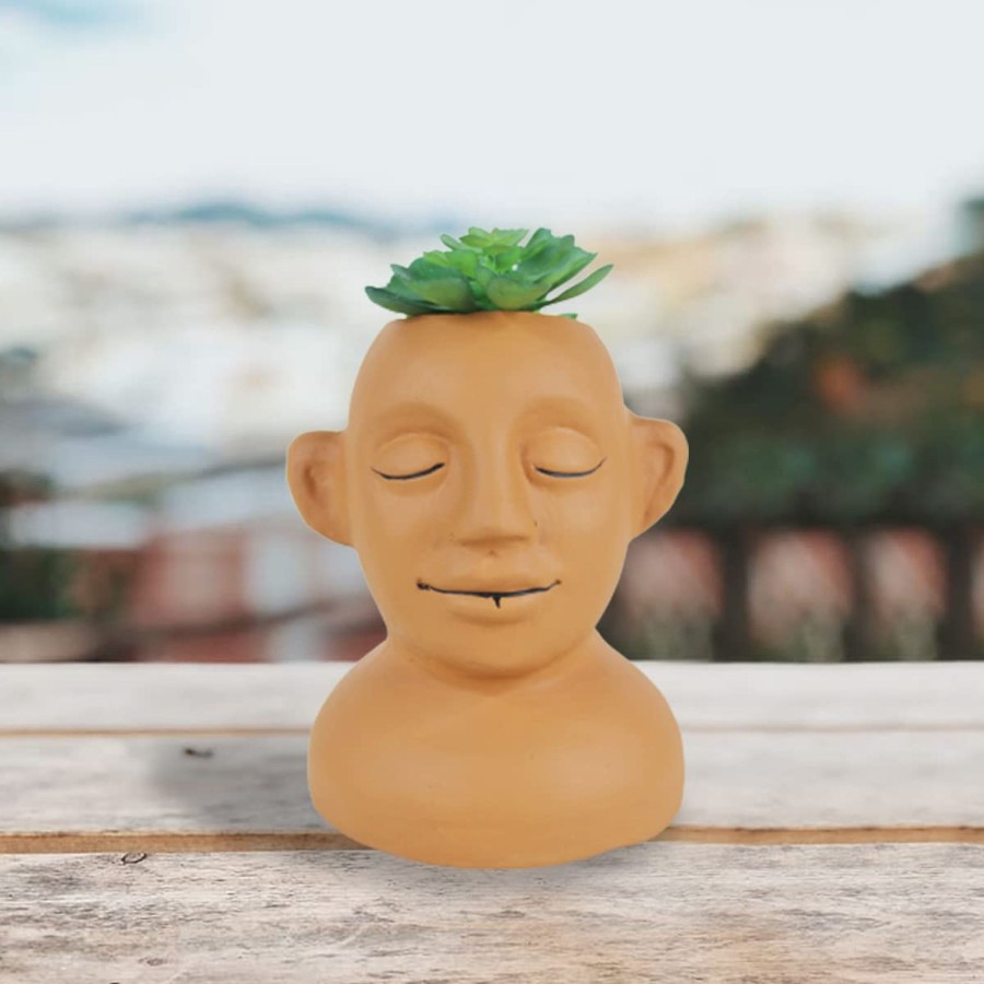 Garden Planters Wonderland | Terracotta Head Pot With Black Eye Line For Small Plants & Succulents