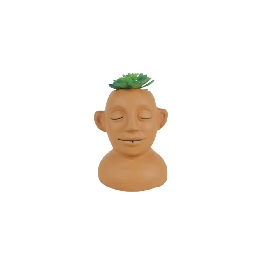 Garden Planters Wonderland | Terracotta Head Pot With Black Eye Line For Small Plants & Succulents