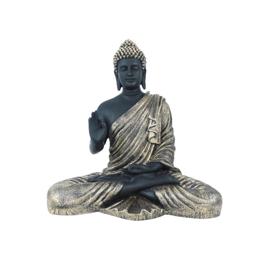 Garden Decor Wonderland Garden Statues | 14 Inches Buddha Statue For Home Decoration (Black & Golden)