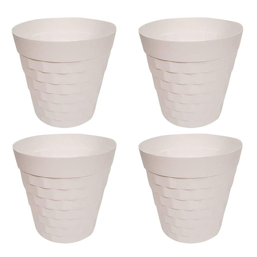 Garden Planters Wonderland | (Set Of 4 ) 12 Inches Brix Pots Outdoor Pots (Set Of 4) (White)