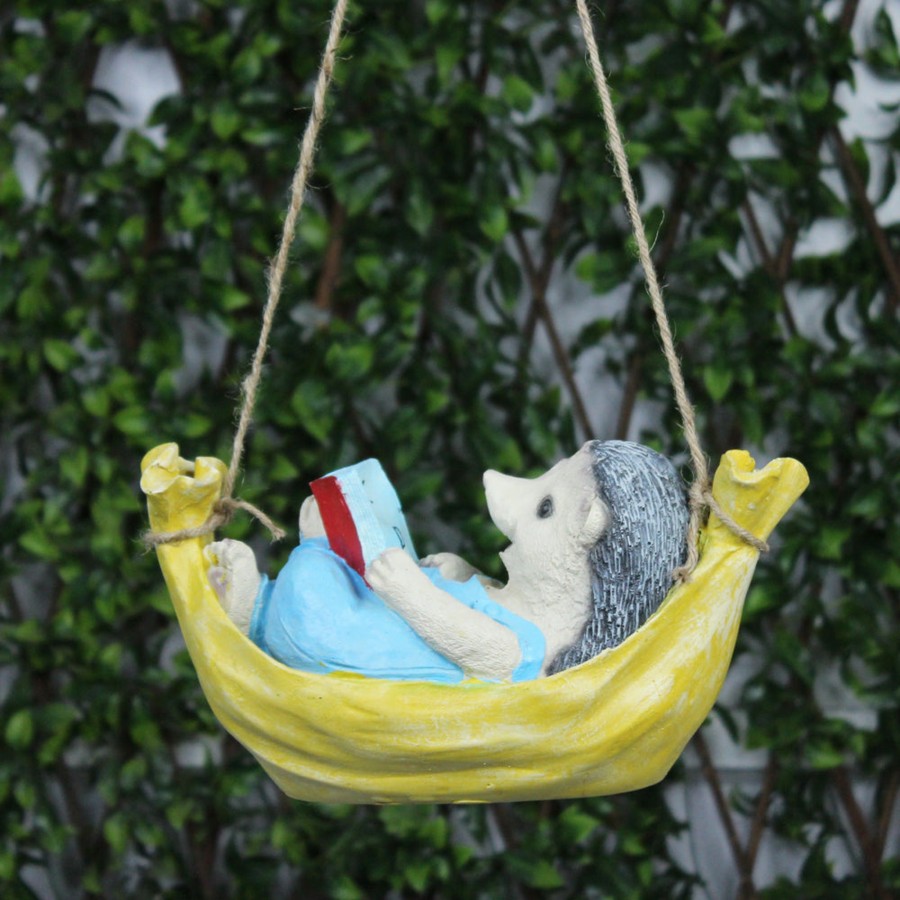 Garden Decor Wonderland Garden Statues | Hedgehog On Hammock For Garden Decoration (Yellow)