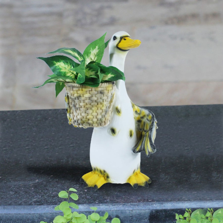 Garden Planters Wonderland | Duck Holding Basket Planter For Garden Decoration