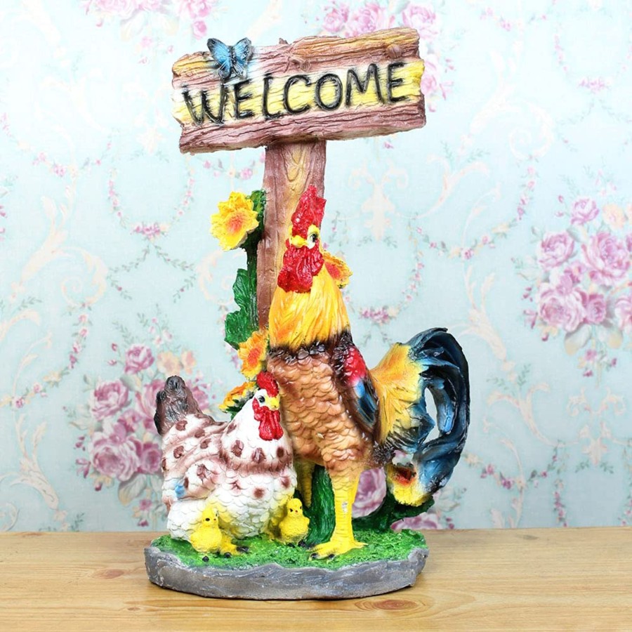 Garden Decor Wonderland Garden Statues | Hen With Welcome Stand Statue For Garden Decoration