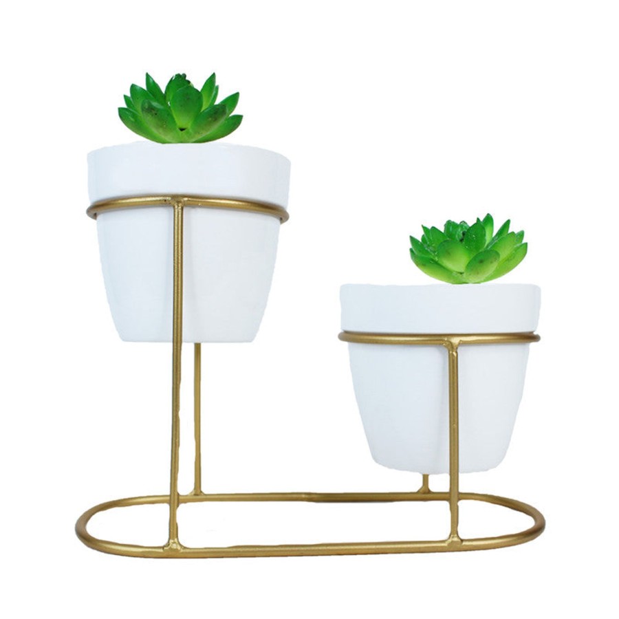 Garden Planters Wonderland | (Set Of 2) White Metal Pot With Stand For Home Decoration