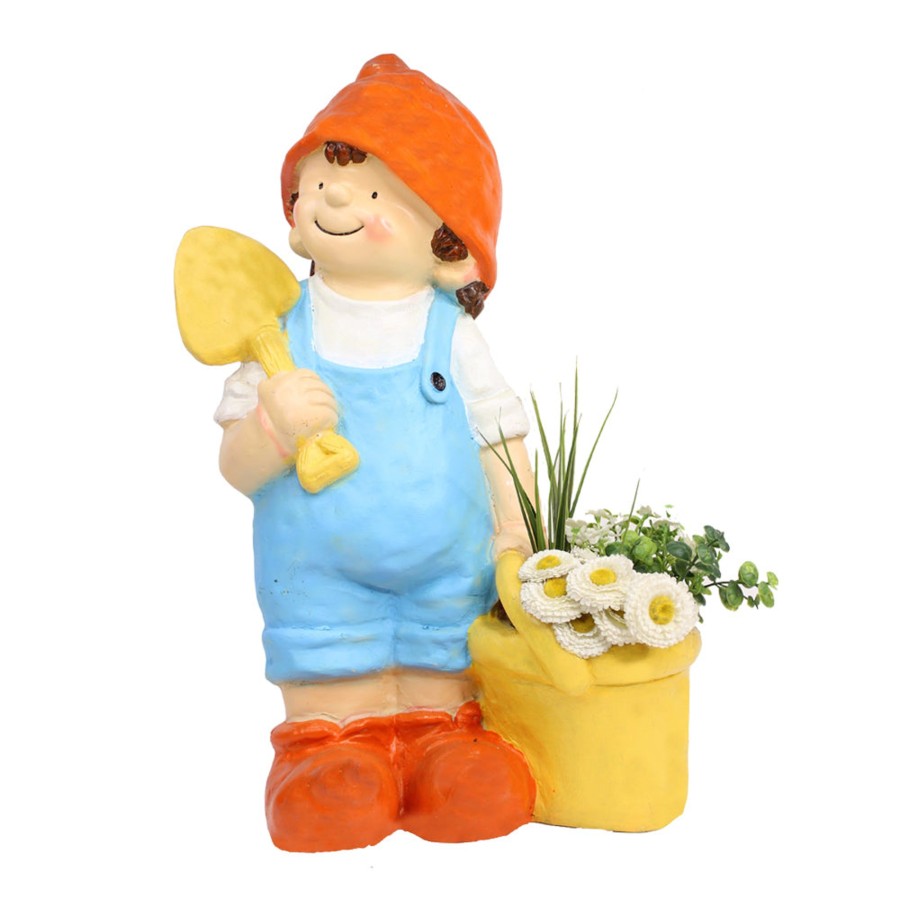 Garden Planters Wonderland | Boy With Bucket Pot Planter For Balcony And Garden Decoration (Orange)