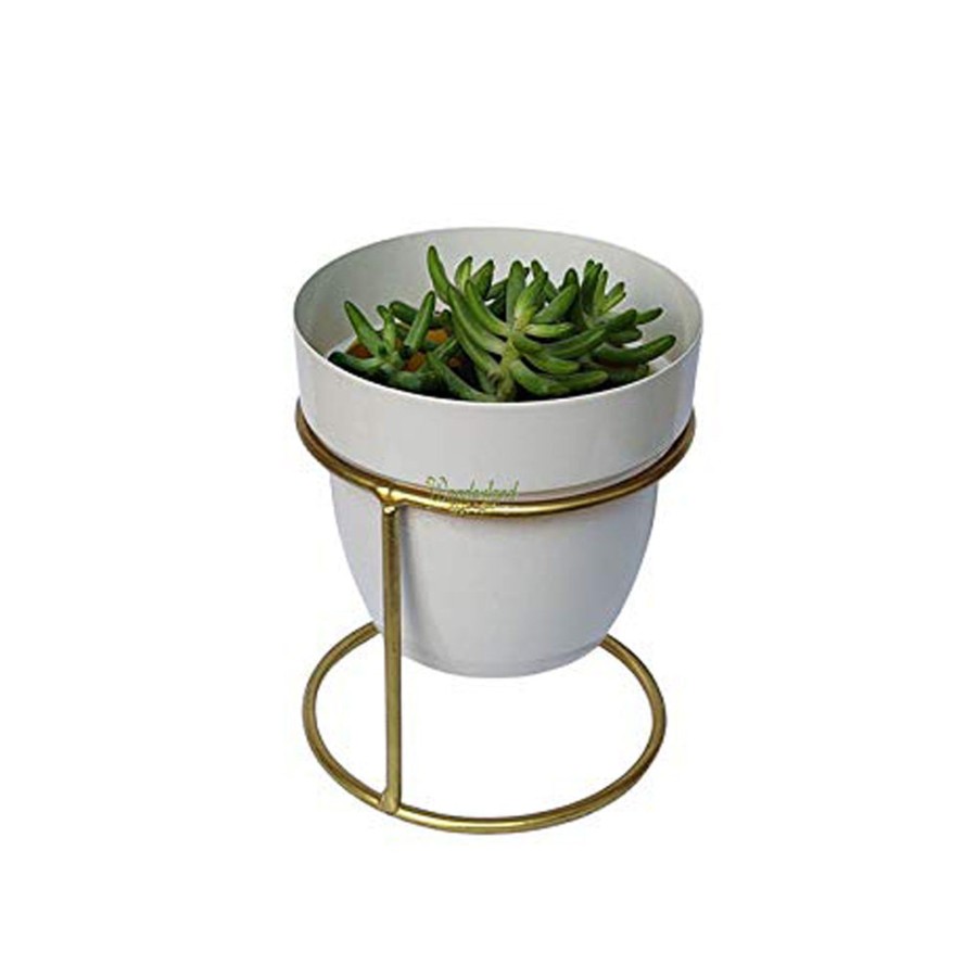 Garden Planters Wonderland | Gold And White Metal Planter For Home Decoration