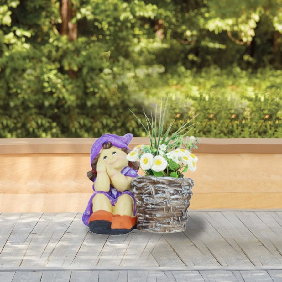 Garden Planters Wonderland | Girl With Pot For Garden And Balcony Decoration (Dark Purple)