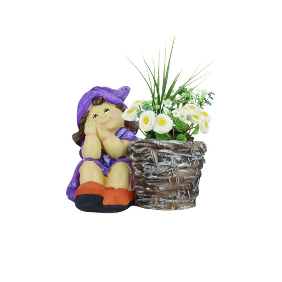 Garden Planters Wonderland | Girl With Pot For Garden And Balcony Decoration (Dark Purple)