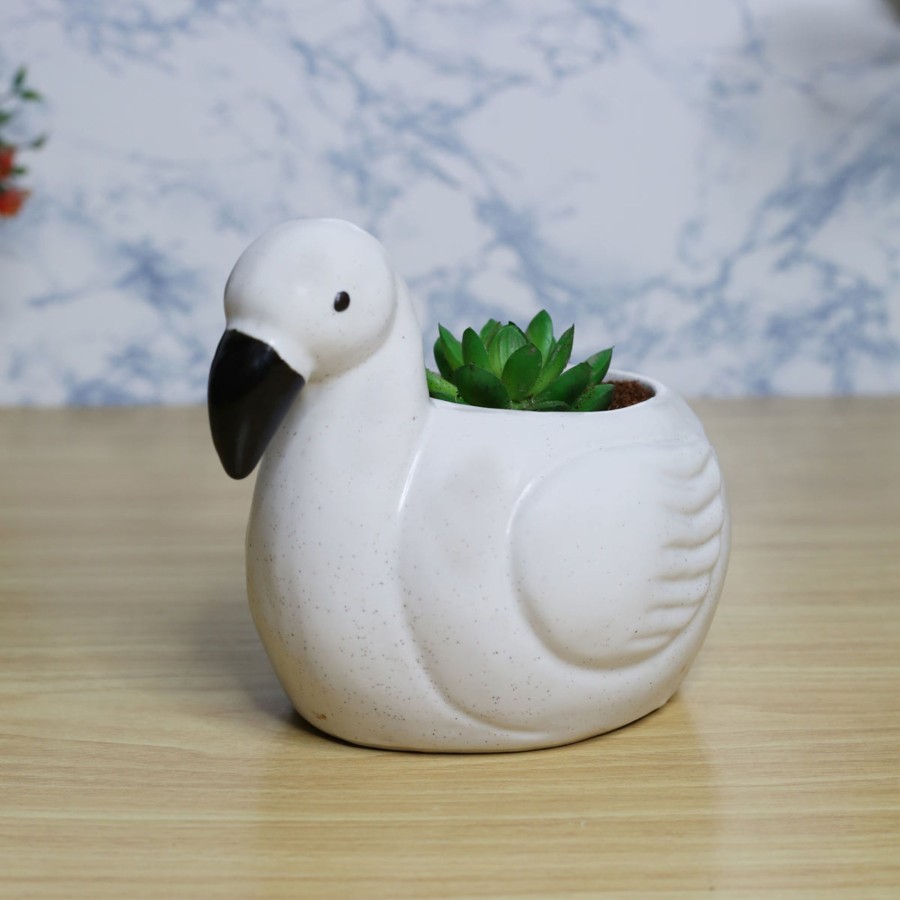 Garden Planters Wonderland | Duck Ceramic Pot For Home And Garden Decoration (White)