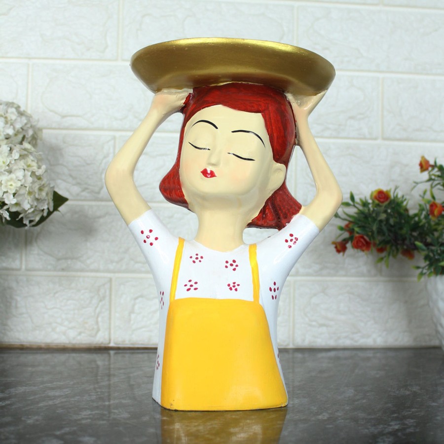 Home Decor Wonderland Table Top Decor | Girl Holding Platter Statue