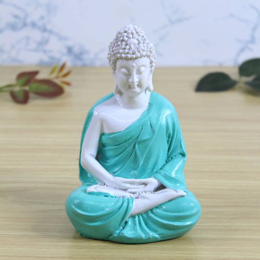 Garden Decor Wonderland Buddha And Monk Statue | Wonderland 5 Inch Resin Blue Samadhi Buddha