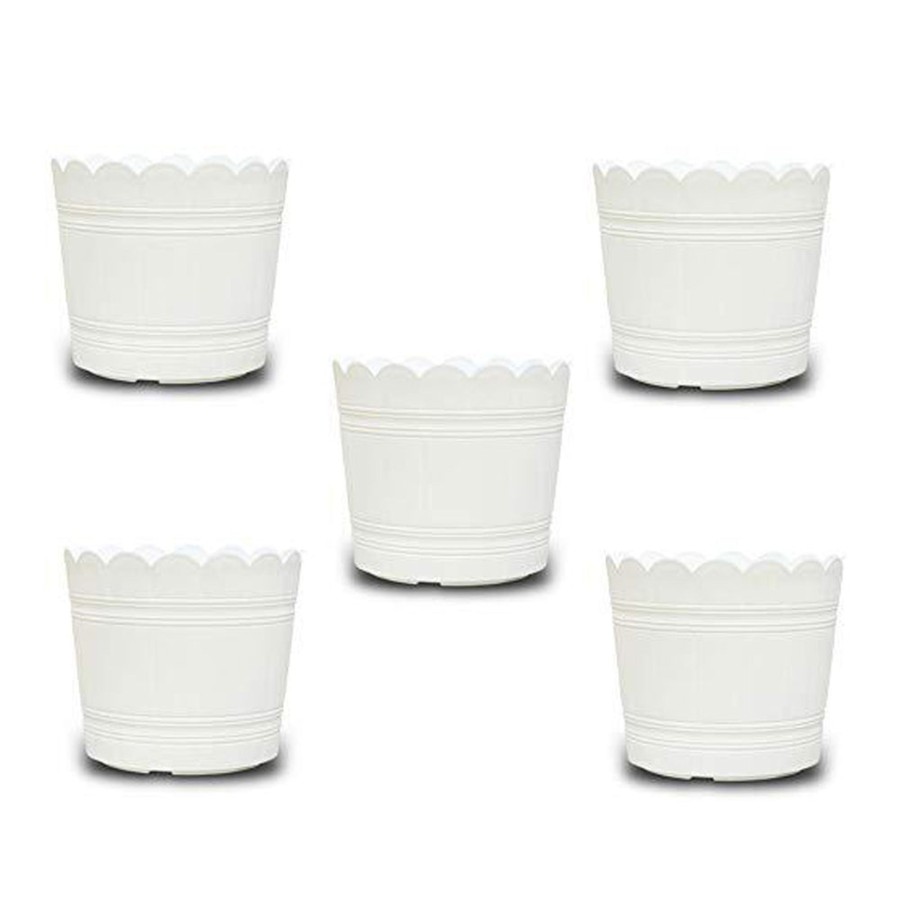 Garden Planters Wonderland | Vintage Loto Premium Plastic Pots 10 Inches (Set Of 5) (White)