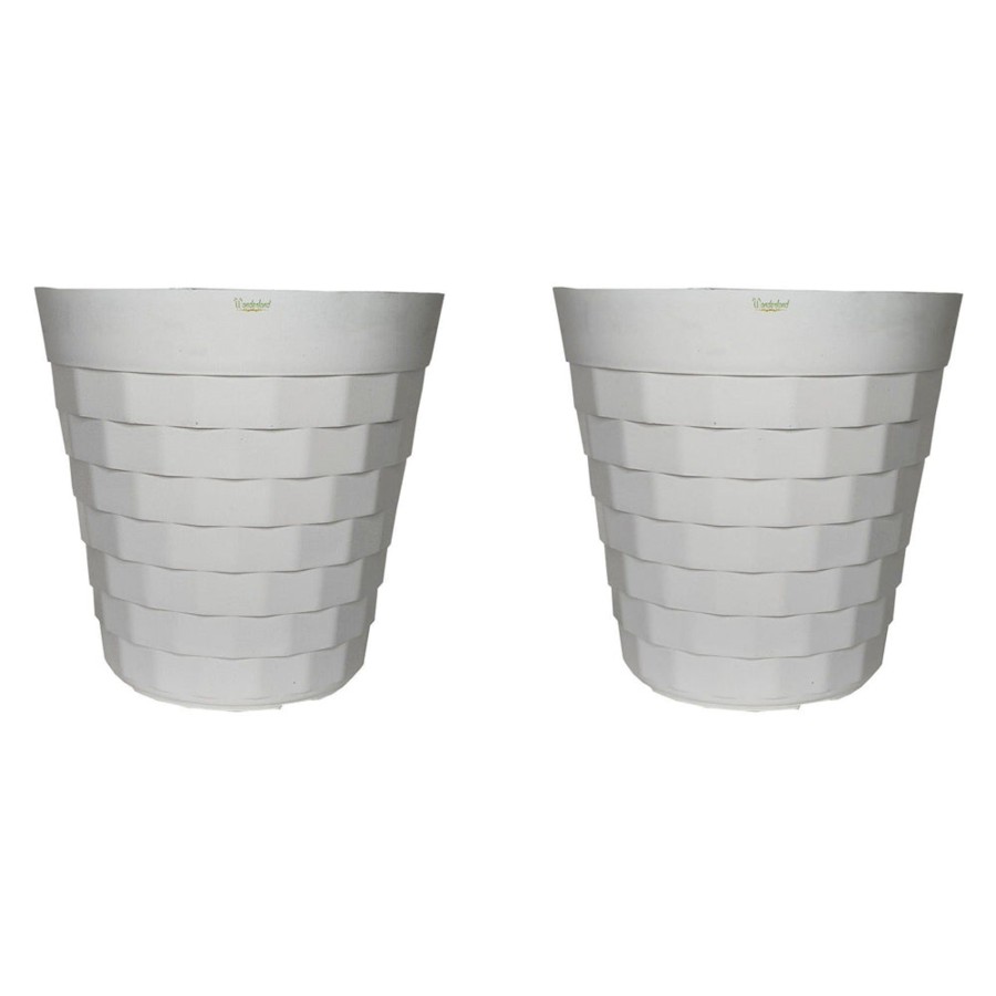 Garden Planters Wonderland | ( Set Of 2) 10 Inches Brix Plastic Round Garden Pots For Outdoor (White)