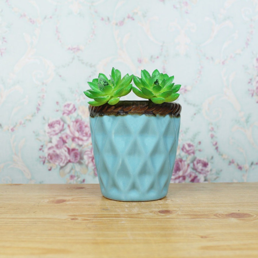 Garden Planters Wonderland | Ceramic Line Pot For Home And Garden Decoration (Blue)