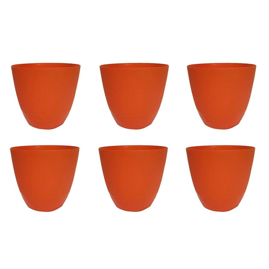 Garden Planters Wonderland | Designer Flora Plastic Pots For Outdoor (Set Of 6) (Orange)