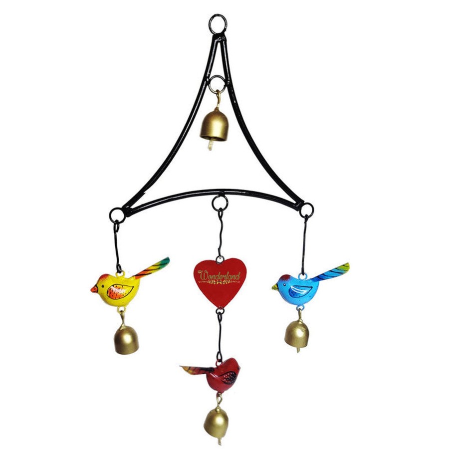 Garden Decor Wonderland Metal Yard Art | Handmade Metal Chime With 3 Birds And Heart For Home Decoration