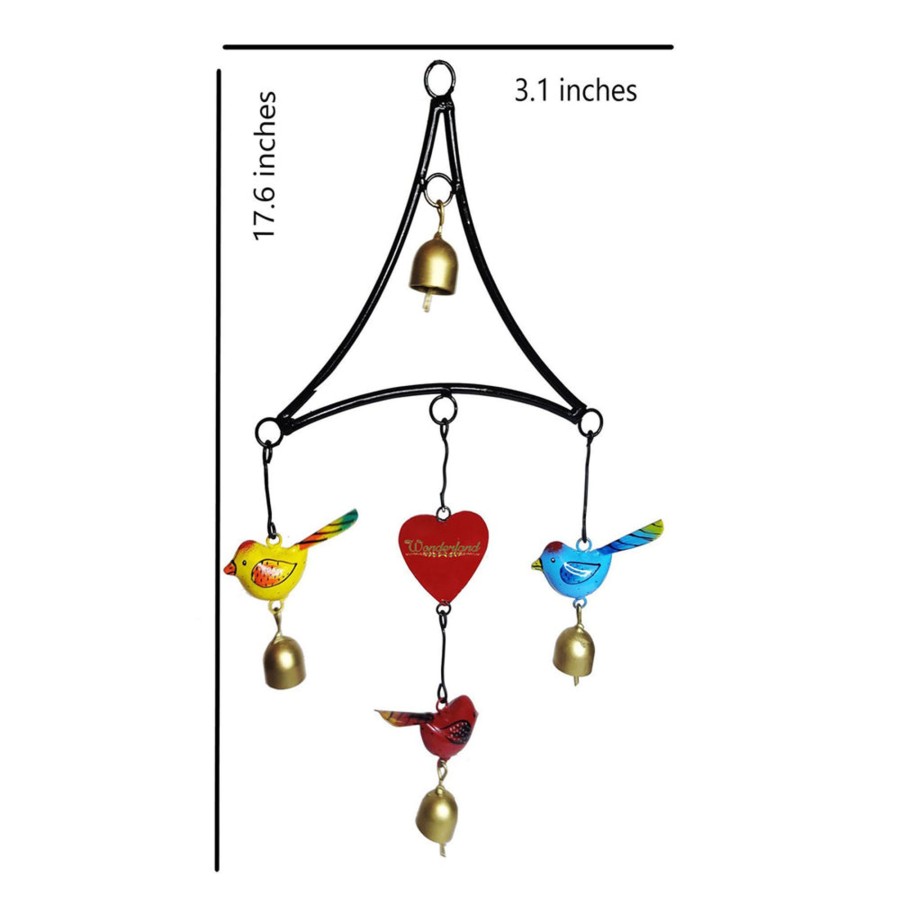 Garden Decor Wonderland Metal Yard Art | Handmade Metal Chime With 3 Birds And Heart For Home Decoration