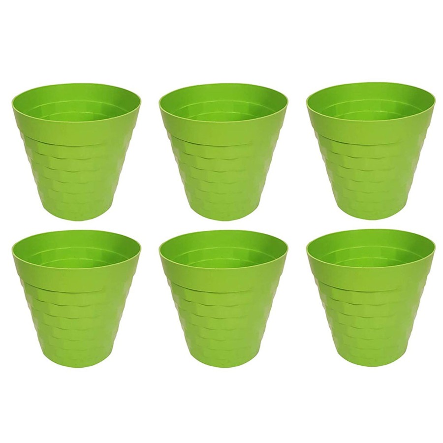 Garden Planters Wonderland | (Set Of 6) 12 Inches Brix Pots Outdoor Pots (Set Of 6) (Green)