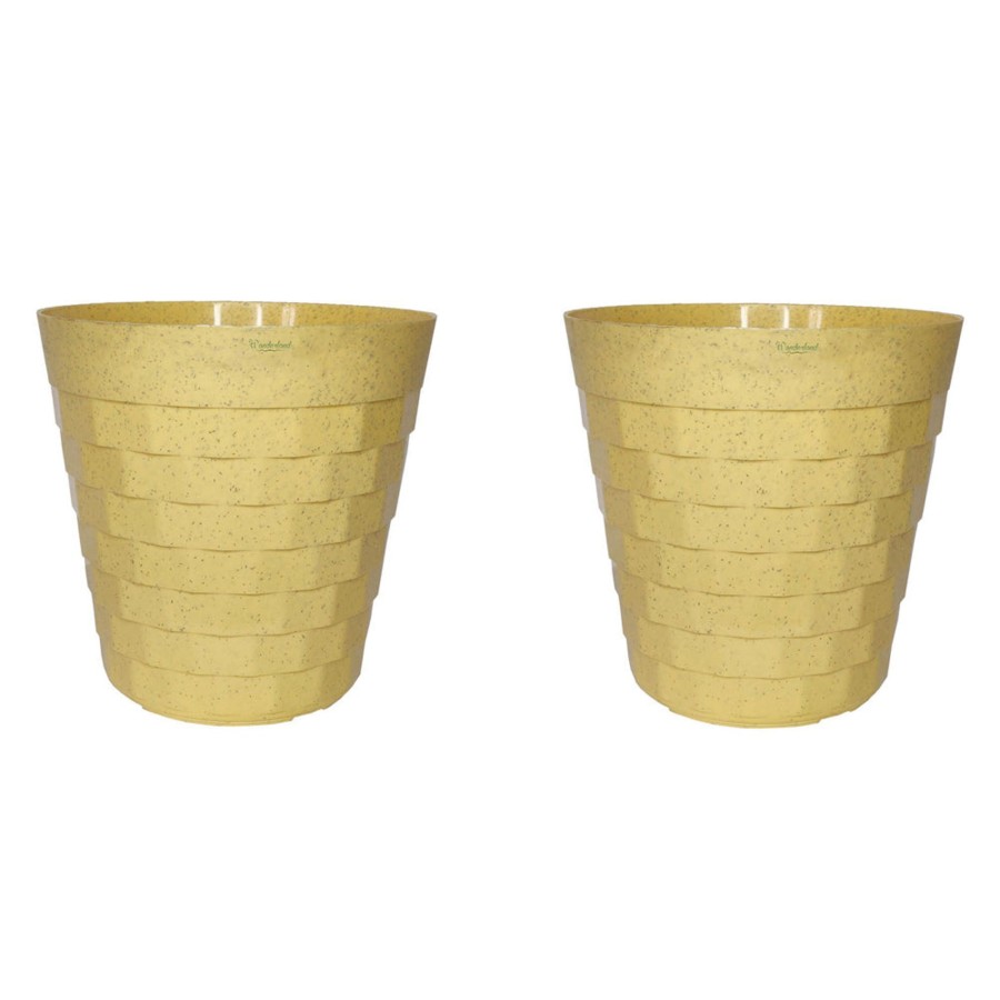 Garden Planters Wonderland | ( Set Of 2) 10 Inches Brix Plastic Round Garden Pots For Outdoor (Beige)