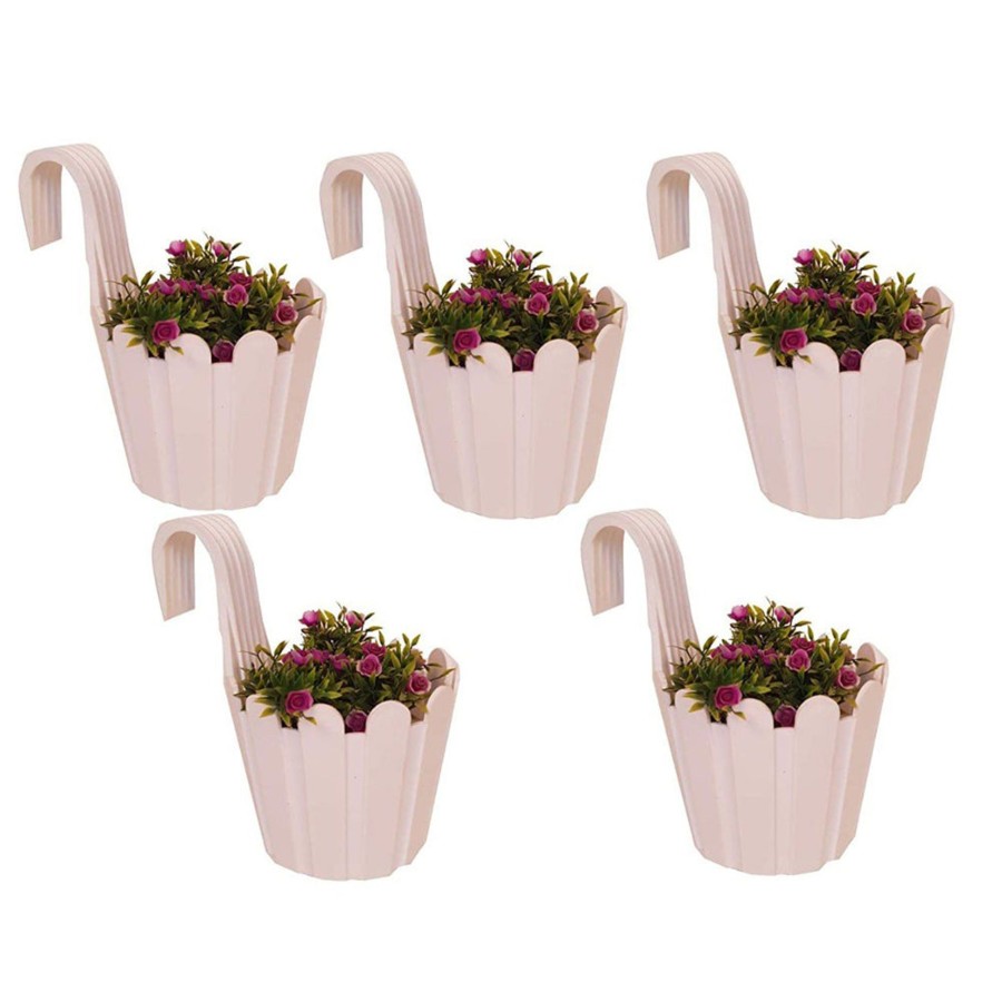 Garden Planters Wonderland | Wonderland (Set Of 5) French Hook Premium Plastic Railing Planter In White