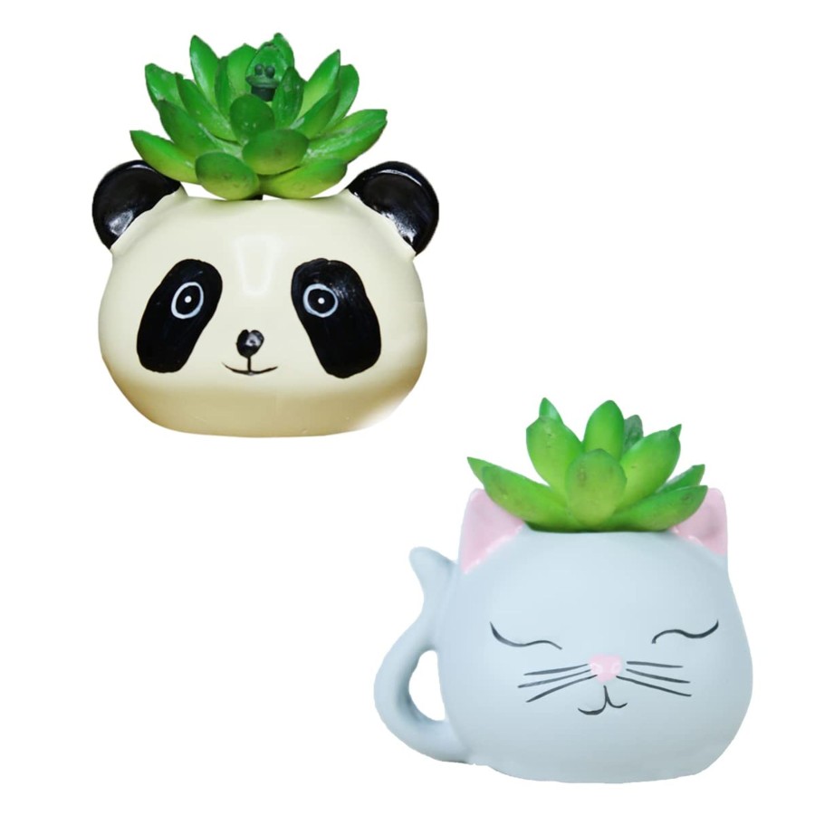 Garden Planters Wonderland | (Set Of 2) Panda And Kitty Succulent Pot For Home Decoration