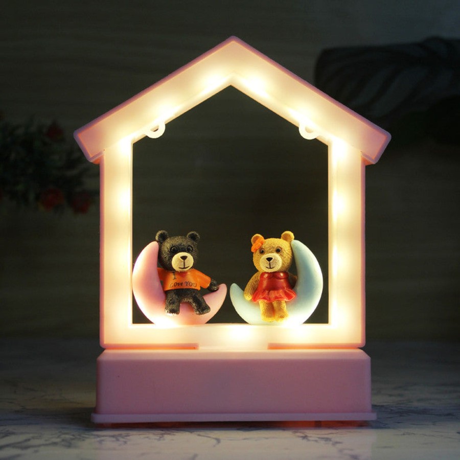 Gifts Wonderland | Wonderland Hut Shape Lovebirds Shine: Light Couple'S 3D Table Top Gift Items