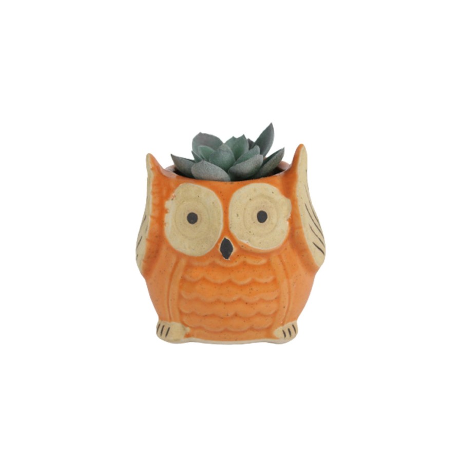 Garden Planters Wonderland Garden Arts and Craft | Ceramic Small Owl Flower Pot (Orange)