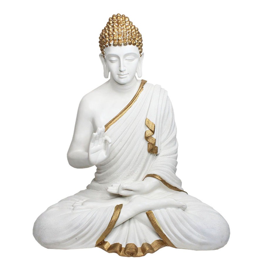 Garden Decor Wonderland Garden Statues | 21.6 Inch Buddha Statue For Home Decoration (Golden White)