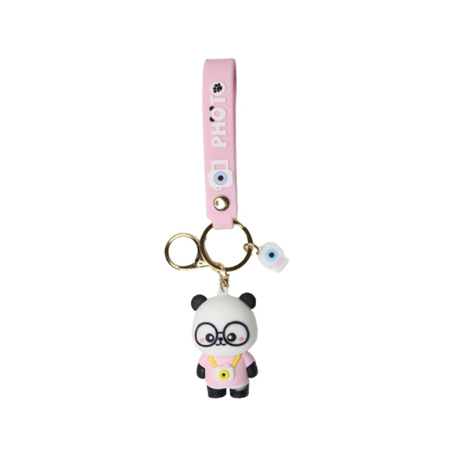 Gifts Wonderland | Wonderland Panda Photo Keychain In Pink 2-In-1 Cartoon Style Keychain And Bag Charms Fun And Functional Accessories For Bags And Keys