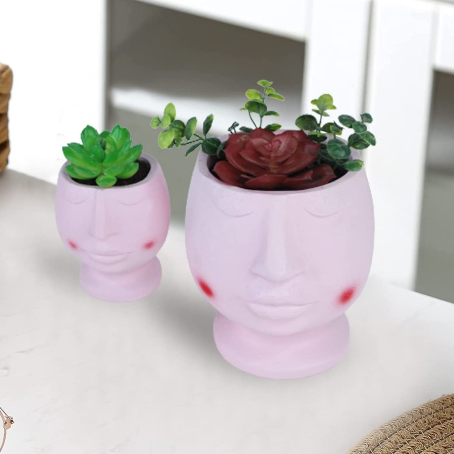 Garden Planters Wonderland | (Set Of 2) Designer Ceramic Pink Face Pot (Table Top Size)