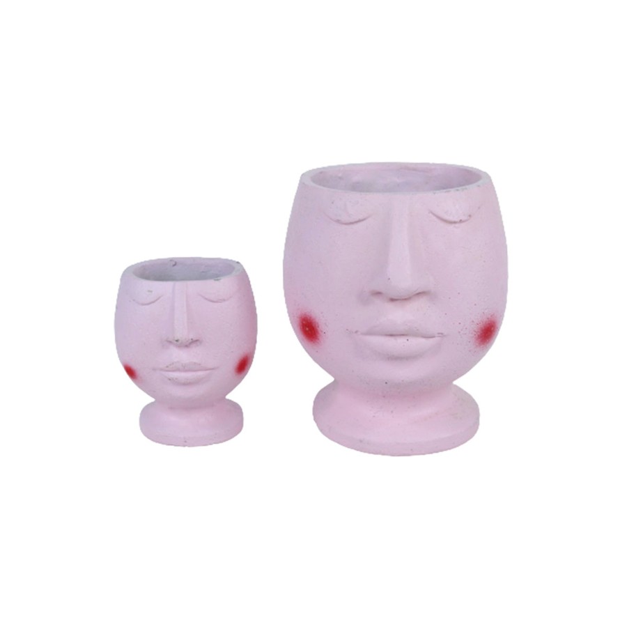 Garden Planters Wonderland | (Set Of 2) Designer Ceramic Pink Face Pot (Table Top Size)