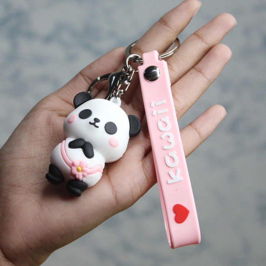 Gifts Wonderland | Wonderland Cute Panda Keychain In Pink 2-In-1 Cartoon Style Keychain And Bag Charms Fun And Functional Accessories For Bags And Keys