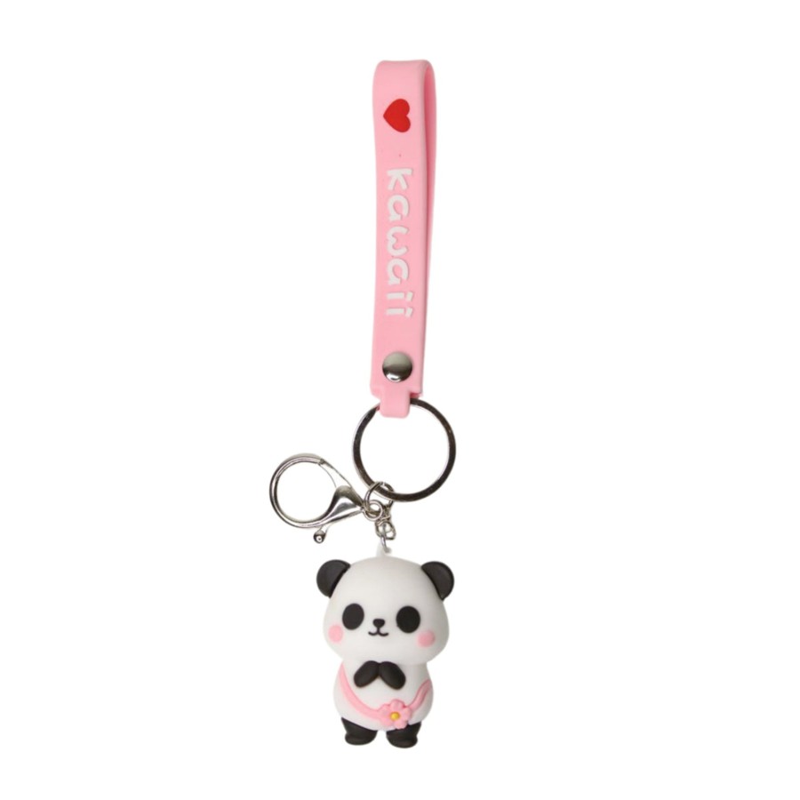 Gifts Wonderland | Wonderland Cute Panda Keychain In Pink 2-In-1 Cartoon Style Keychain And Bag Charms Fun And Functional Accessories For Bags And Keys