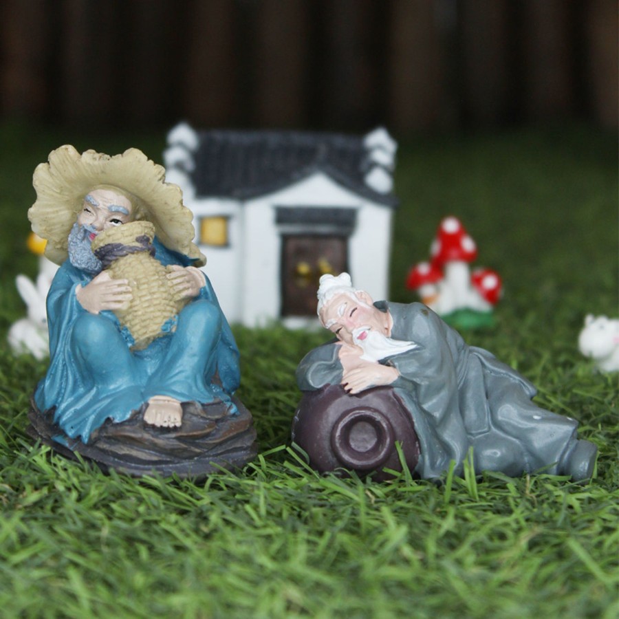 Miniature Fairy Garden Wonderland | Wonderland Sitting & Laying Old Men Miniature Toys