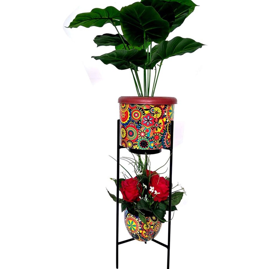 Garden Planters Wonderland | Double Pot With Stand For Home And Balcony Decoration (Multicolor)