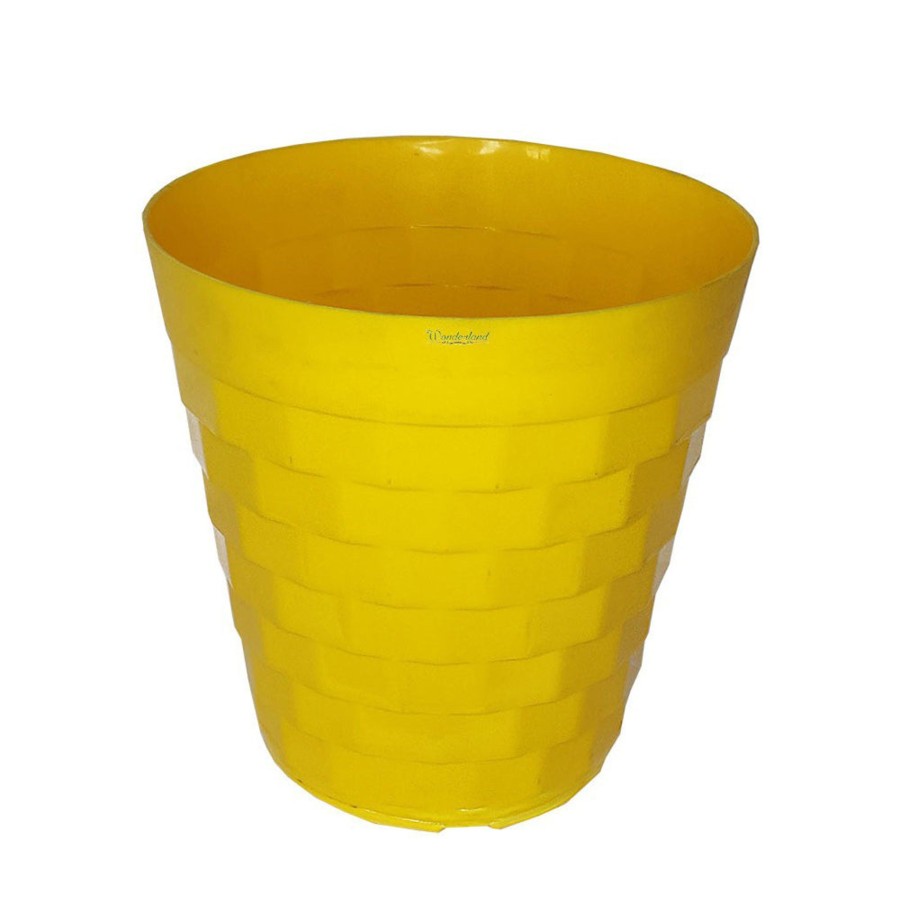 Garden Planters Wonderland | ( Set Of 4) 10 Inches Brix Plastic Round Garden Pots For Outdoor(Yellow)