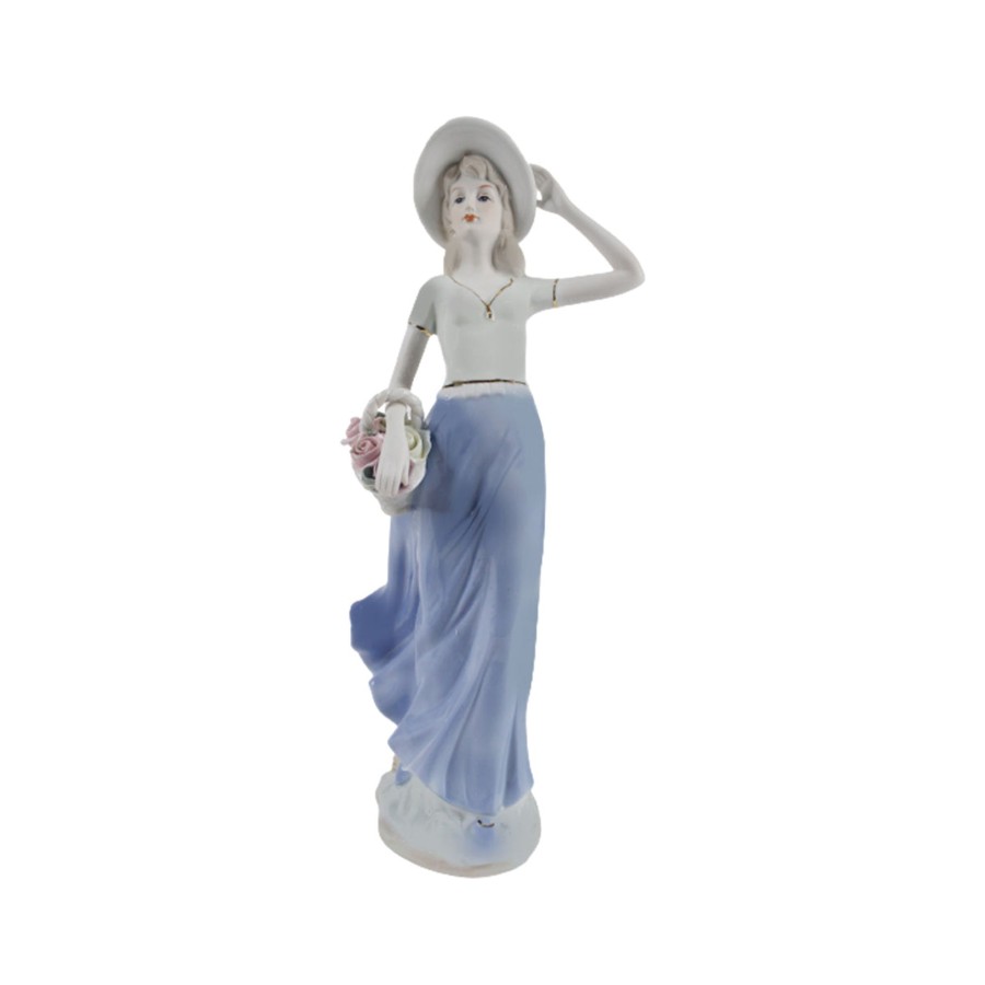 Home Decor Wonderland Human Figurine | Victoria Lady Fine Porcelain Figurine With Flower Basket, Center Piece