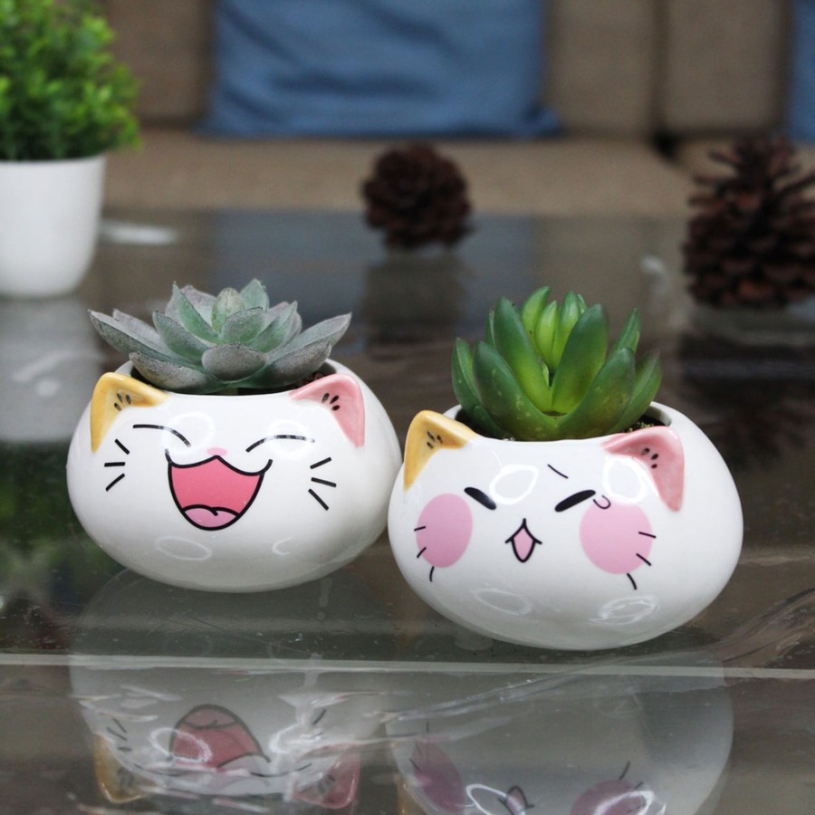 Garden Planters Wonderland | Imported Set Of 2 Ceramic Cats Small Size Plants Pot